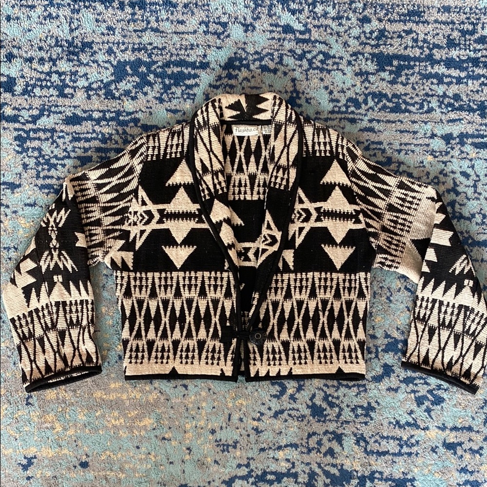 Flashback Black and Cream Geometric Cardigan